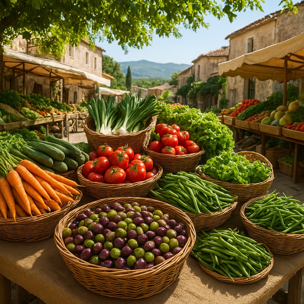 Frisches Gemüse und Oliven auf einem südfranzösischen Markt