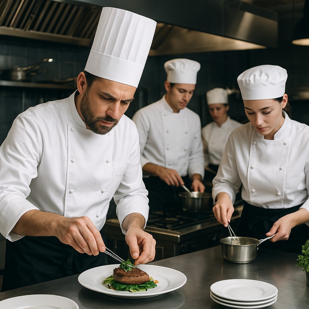 Spitzenkoch und seine Brigade in der Sterneküche